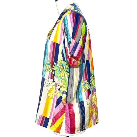 Johnny Was Summer Stripe Button Up 100% Silk SZ XS - Picture 4 of 9